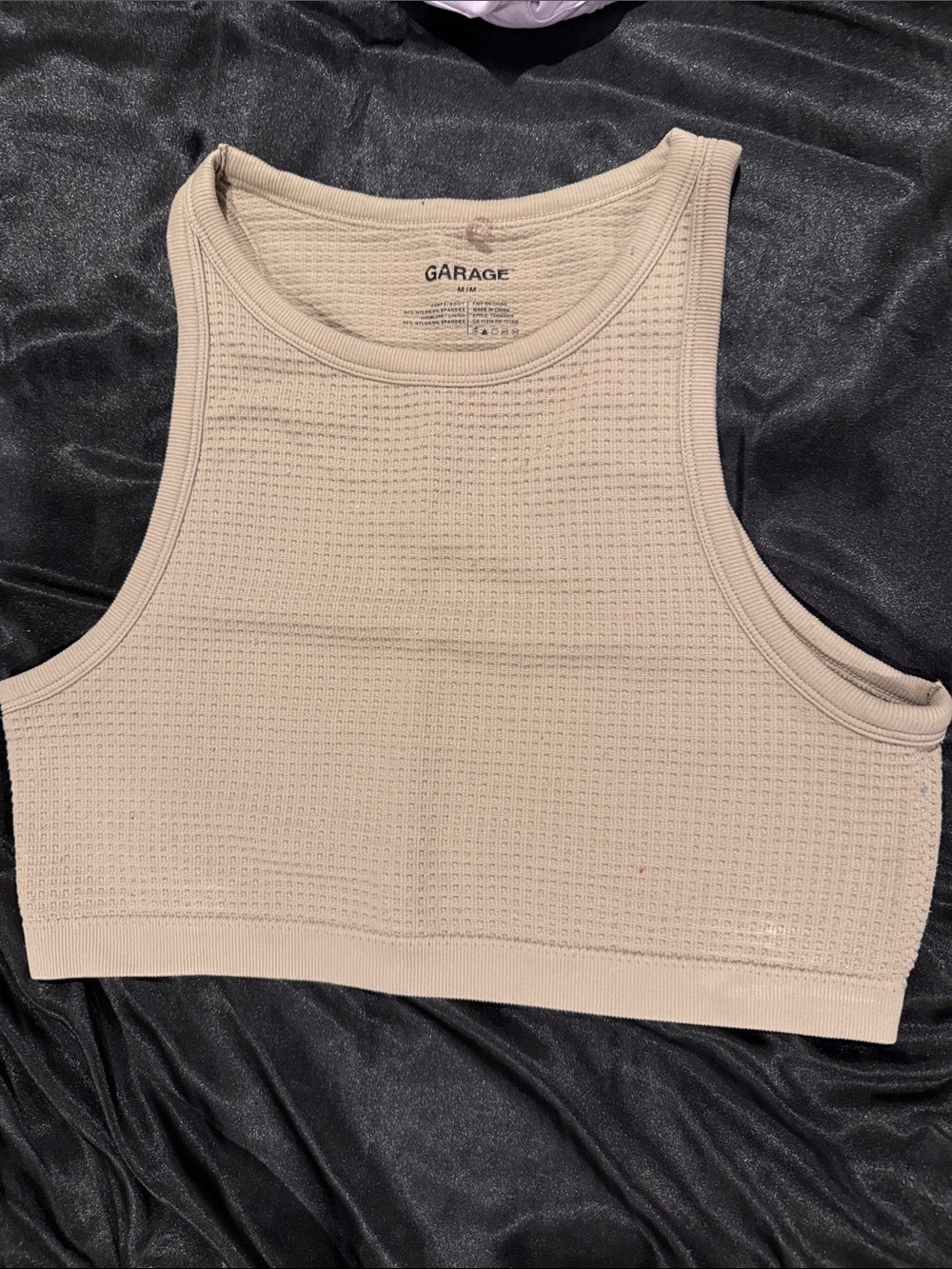 Garage Beige Waffle-Knit Cropped Tank